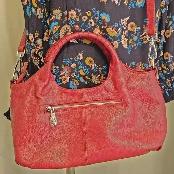 Iswee Red Merlow Pebble Leather Satchel, NWOT - Picture 1 of 15